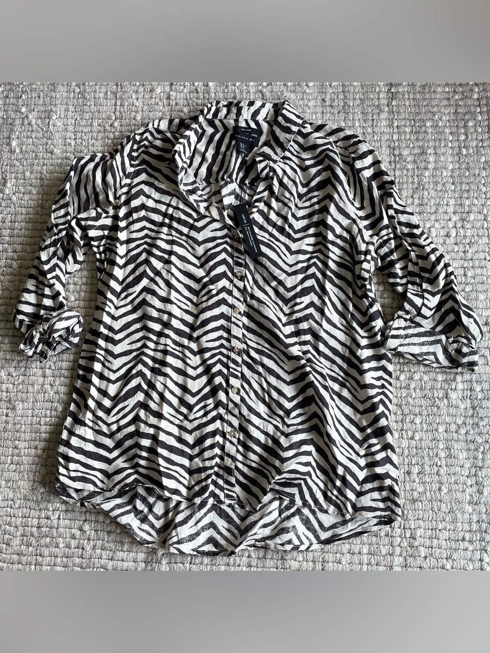 Tahari Black and White Zebra Print Button-Down Shirt